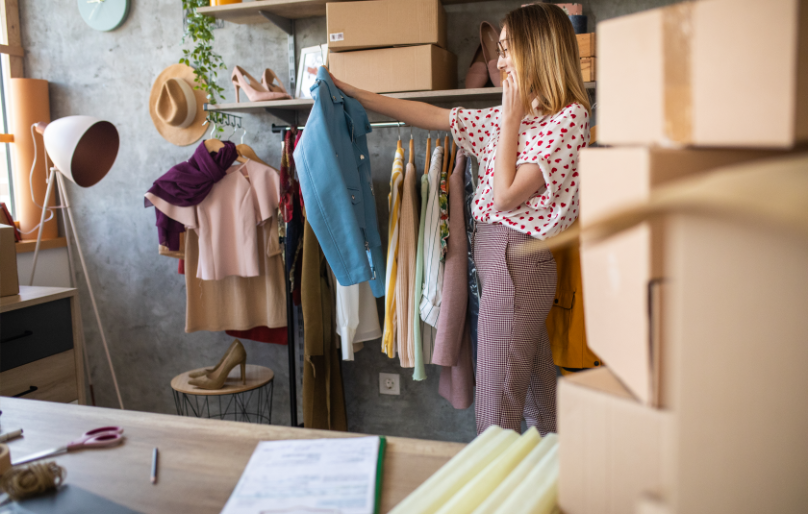 Girl in the clothing store, instant sales process